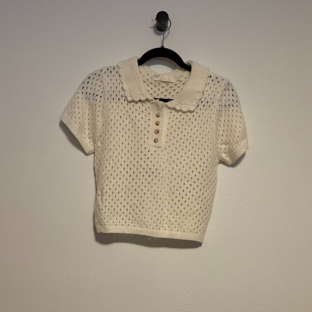 LC Lizette Collection Knit Polo Top Short Sleeve Size M Cream